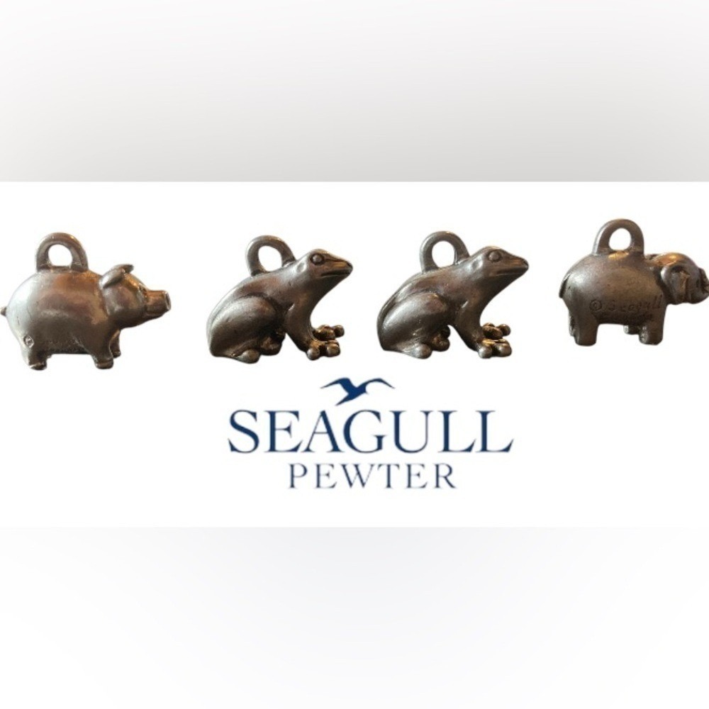 Seagull Pewter Animal Charms Set Pig Frogs Elephant Canada Vintage Miniatures